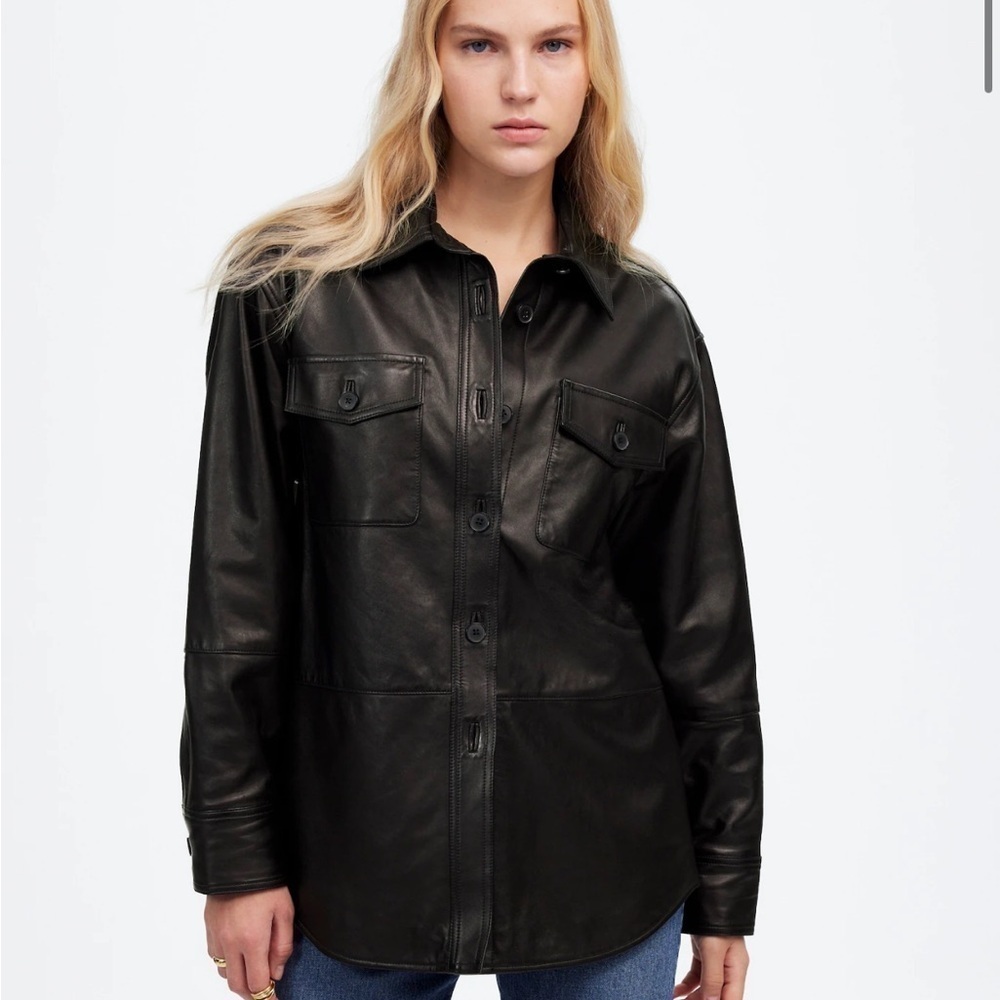 Madewell Washed Leather Shirt-Jacket black